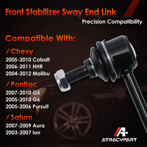 Beefed Up Front Sway Bar End Links Two Pack For Malibu Cobalt HHR 2004 To 2012, black front stabilizer link with bolt