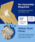 Oslo Folding Bamboo Toilet Stool 7 Inch Height collapsible bathroom stool with hinge lock and velour dust cover in packaging.
