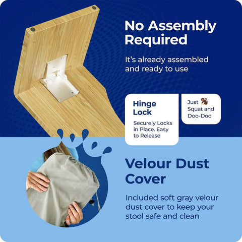 Oslo Folding Bamboo Toilet Stool 7 Inch Height collapsible bathroom stool with hinge lock and velour dust cover in packaging.