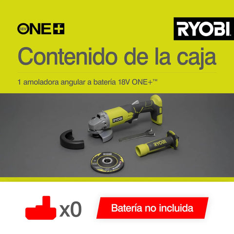 R18AG 0 One Plus Cordless Angle Grinder Angled Head For Easy Cuts And Bevels 18 Volt Tool In Black And Green Built For DIY Pros And Pro Grade Shop Use With Quick Change Guard And Comfortable Grip