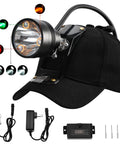 Long Range Coon Hunting Headlamp With 600 Lumens, Rechargeable, IPX5 Waterproof, Six Lighting Modes And Four Color LEDs, Black Hat