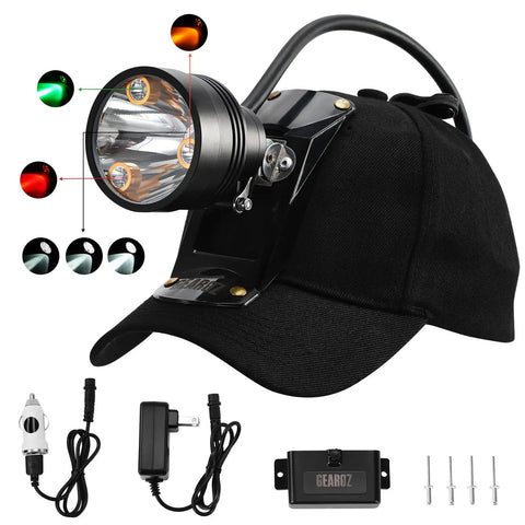 Long Range Coon Hunting Headlamp With 600 Lumens, Rechargeable, IPX5 Waterproof, Six Lighting Modes And Four Color LEDs, Black Hat