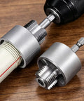 Heavy Duty Electric Drill Compatible Pipe Threader For Pvc with 1/2 and 3/4 inch alloy steel bits on wooden surface.