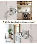 Clear Octagon Crystal Glass Door Knob Kit With Keyless Passage Handle For Hallway, Closet, Pantry, Satin Nickel Arched Rosette