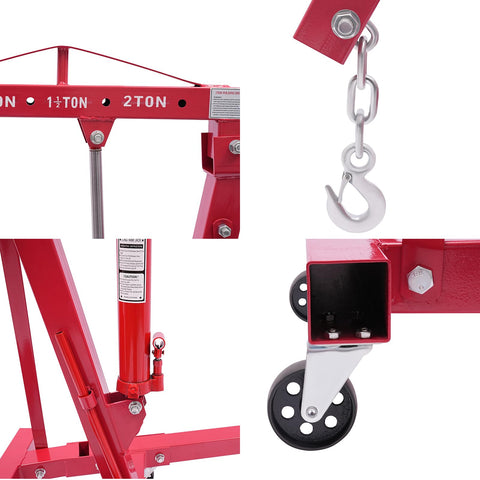 Heavy Duty 2 Ton Hydraulic Engine Hoist With Adjustable Boom And Smooth Rolling Casters, close-up of boom and caster details.
