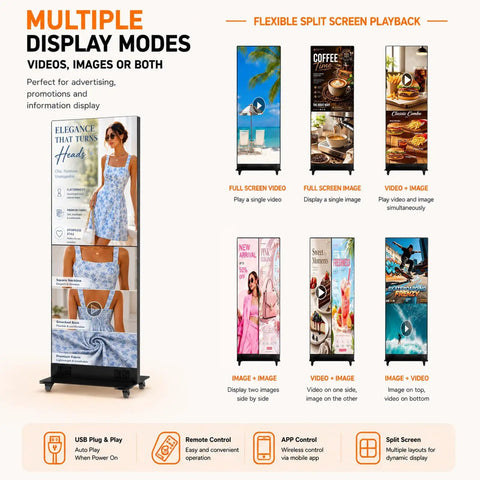 Sleek Eighty Inch Led Poster With P1.86 Razor Sharp Resolution And Rugged Flight Case For Event Rentals Weddings And Commercial Displays Where Plug And Play Setup Goes Hard On Any Venue Floor, showcasing multiple display modes.