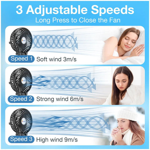 Portable Handheld Fan With USB Rechargeable Battery On The Go 180 Degree Foldable Quiet Mini Personal Cooling fan with three speed levels