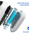 Exploded view of Solar Powered Wireless Outdoor Security Camera With 365 Day Power PIR Motion Detection Alarm Alerts SD Card Slot Two Way Audio 2.4G WiFi 5000mAh Battery showing internal components and 5000mAh rechargeable battery.