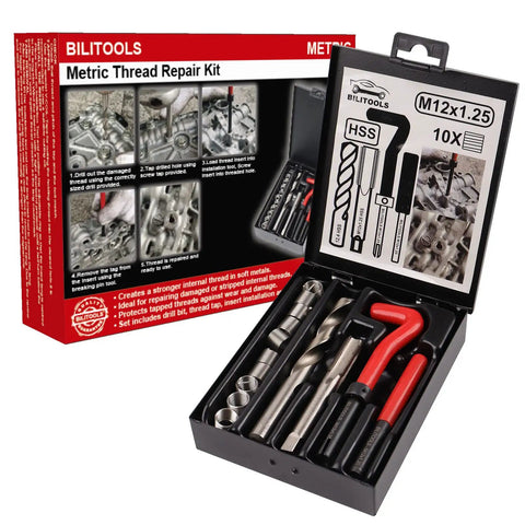 M12x1.25 Thread Repair Kit For Damaged Threads HSS Drill Helicoil Repair Kit Metric Insert Set with tools in case