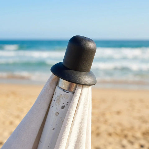 Heavy Duty Black Plastic Umbrella End Caps With Threaded Spiral Finials Perfect For Patio Repair And Keeping Outdoor Gear Looking Fresh Ready For Backyard Fun Or Beach Vibes During Summer Months black umbrella top cap on beach pole