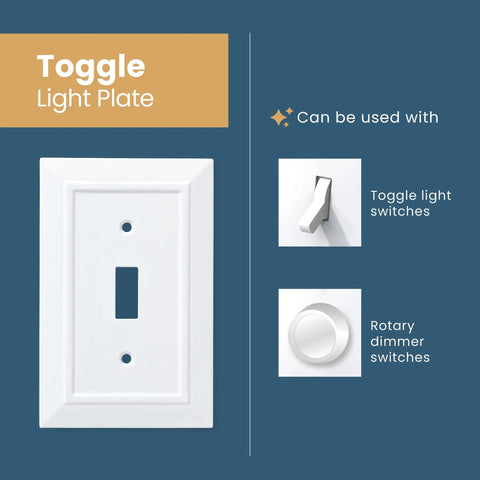 Classic Architecture White 2 Gang Single Switch And Duplex Wall Plate Covers Pure White Finish For Outlets And Switches 1 Pack Old School American Design For A Clean Coordinated Look Across Your Home featuring toggle light plate compatibility