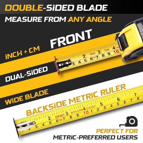 12 Foot Magnetic Tape Measure With Magnetic Hook And Fraction Markings, Steel Retractable Blade, Dual Sided Ruler, Tape Close-up