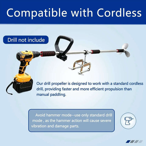 Lightweight Electric Inflatable Boat Motor Adapter With 125cm All Metal Shaft and Drill Mount, suitable for cordless drills.
