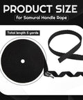 Black Ito Sageo Cord For Katana Wrapping 0.4 Inch Wide Synthetic Silk Rope 5 Meters Long For Japanese Samurai Swords Handle Or Sheath Wrap