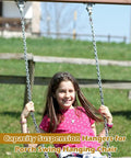 Girl on a porch swing using capacity suspension hangers with stainless steel chains.