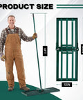 Heavy Duty Lawn Leveling Rake With 30 By 10 Inch Ground Plate And 72 Inch Adjustable Handle next to man for scale