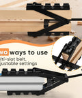 Heavy Duty Four Way Pressure Panel Clamps Deliver Boss Level Grip For No Sweat Setup On Any Woodworking Project Keeping Tabletop Seam Gluing Hella Secure Always 2 Pack showing adjustable multi-slot belt.