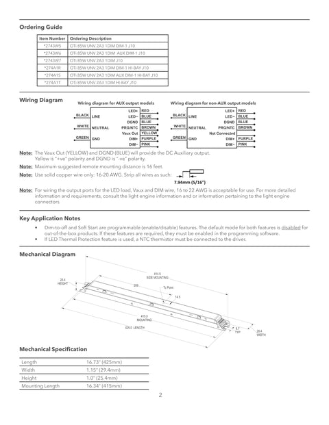 Programmable Linear LED Driver Pro Grade With Precise On Off Timing And 1 Percent Dimming For Architectural Lighting, 85W OTi Style Replacement For Osram 57420, 120 277V AC Compatible DIM 1 L wiring diagram and dimensions