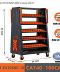 40 Taper CNC Tool Cart With Five Tier Rolling Stand And Wheels Mobile Tool Holder For CNC Lathes, black and orange design.