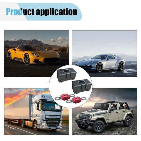 Street Tested Midi Fuse Holders With 50 Amp Fuses, 2 Pack Heavy Duty Automotive kits showcased in vehicles and trucks.