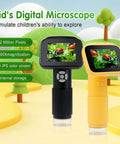 Kid Friendly Digital Handheld Microscope With 5 Slides 2.4 Inch IPS LCD 1000X Magnification 1080P Video 32GB Card Portable Pocket Microscope For Boys And Girls Aged 3 To 12 Cool Science Toy, black and yellow