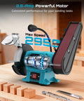Beefed Up 2X27 Belt Sanding Station Combined With A 6 Inch Grinding Wheel making this 2.5 Amp bench combo tool ideal for metal and wood projects.