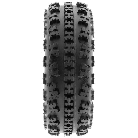 Front view of Knobby Sport ATV UTV Tires 22x7-10 Tubeless A027 6 Ply Set Of 2 for all terrain mud, sand, and rough tracks.