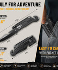 7 In 1 Dope Multitool Pocket Knife With LED Light And Glass Breaker And Fire Starter 440C Steel shown open and folded dimensions