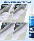 Self-leveling test for RV Roof Sealant Kit 4 Pack Self Leveling Lap Sealant In White, showing application stages.