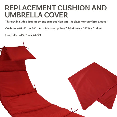 Outdoor Hanging Lounge Chair Replacement Cushion And Floating Umbrella Fabric Red For Curved Swing Chair Easy Refresh Durable Materials Weather Resistant And No Fuss Perfect Patio Update showing red cushion and umbrella covers.