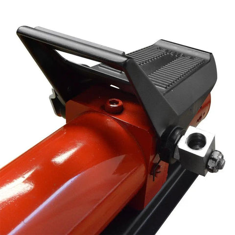 Industrial Foot Operate Hydraulic Pump Generating A Rock Solid 10000 PSI Force Plus An Extra Long 48 Inch Hose Alongside A Quick Release Coupler For Tough Shop Jobs