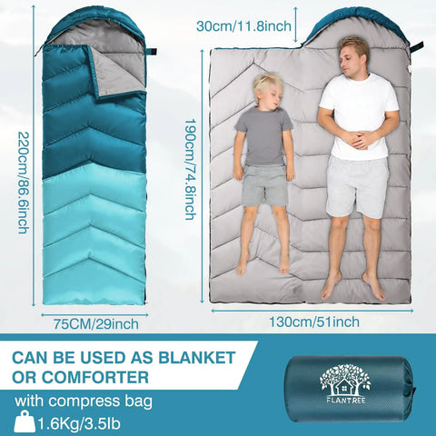 All Weather Sleeping Bag For Adults And Kids; ultra lightweight waterproof gear for camping and hiking; unrolled size view