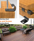 Starter Deck Clips 50 Pack Universal Hidden Fasteners For Composite Decking, Pro Grade Stainless Steel 304 With 52 Torx Screws And 1 Torx Bit, shown installed on wooden decking.