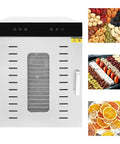 Heavy Duty Food Dehydrator Machine Featuring Rock Solid Stainless Steel Trays Smart Touch Panel And A Reliable 24 Hour Timer with dried fruits.