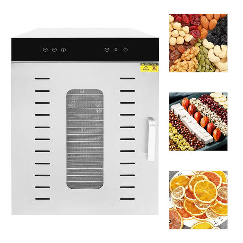 Heavy Duty Food Dehydrator Machine Featuring Rock Solid Stainless Steel Trays Smart Touch Panel And A Reliable 24 Hour Timer with dried fruits.