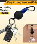 Set Of Four Retractable Keychains With Heavy Duty Carabiner Badge Holders, Extendable Reels, And 23.6 Inch Steel Cord Plus Paracord