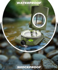 Rugged Lensatic Sighting Compass with Carrying Bag waterproof and shakeproof army green in river