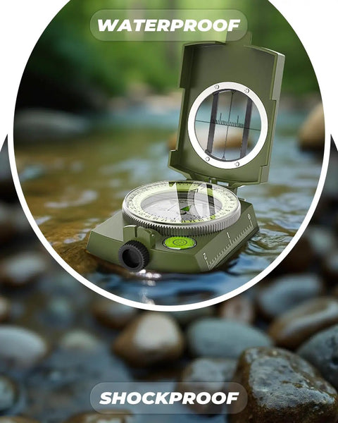 Rugged Lensatic Sighting Compass with Carrying Bag waterproof and shakeproof army green in river