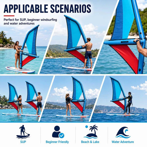 Inflatable Hydrofoil Board For Kite Surfing And Wing Foil Activities With 2.2m Window in use at beach, Oxford PVC material