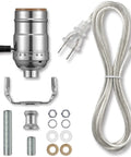 DIY Lamp Wiring Kit With 3 Way Socket, 12 Ft Cord, Hardware Pack And Table Lamp Repair Parts, Easy Plug And Play Rewire, Silver