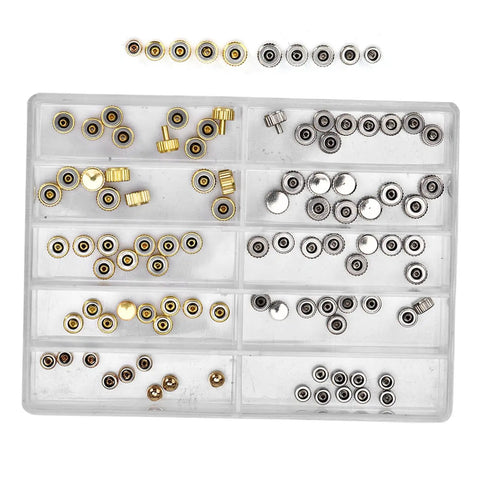 Watch Crown Repair Kit Stainless Steel O Ring Stem Tools Storage Box Set Round Head Crown Assortment Spring Pins Screws