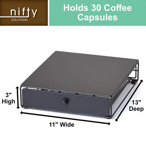Under Coffee Pot Storage Sliding Drawer Space Saver For K Cup Pods, Black, 30 Pod Capacity, Non Rolling, Compact Counter Organizer For Home Kitchen Fits Most K Cup Pods, Keeps Counters Clean, Easy Slide, Non Slip Base, Black Finish