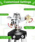 Close-up of adjustment features on Heavy Duty Tripod Sprinkler With Brass Nozzle For Yard Coverage, Extra Tall 36 Inch Legs