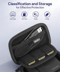 Open Hard Case For T9 T7 Shield T7 Portable SSDs Custom Fit Protective Carry Case In Black showing compartments for accessories.