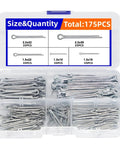 304 Stainless Steel Split Cotter Pin Set No Fuss Assortment Kit With T Shape Pins In M1 M2 M3 M4 Sizes 525 700 And 875 Pieces For Quick Secure Fixation Of Nuts And Bolts Durable Easy In And Out Fasteners For Home Garage Projects., 175-piece case with 1.3x10, 1.3x19, 1.5x22, 2.2x22, and 2.2x30 cotter pins