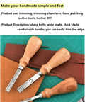 Pro Grade Leather Edge Skiving Beveler Set With Wooden Handle displayed on leather sheets