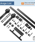Components of 8 Foot Sliding Barn Door Hardware Track Kit With Black Wall Mount And Handle Big Industrial Spoke Wheel Pulley
