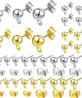 DIY Earring Making Kit With 240 Ball Post Studs Includes 60 Pairs Butterfly Earring Backs And 60 Pairs Spherical Earrings Three Sizes Of Posts Two Colors For Customizable Earrings, silver and gold studs