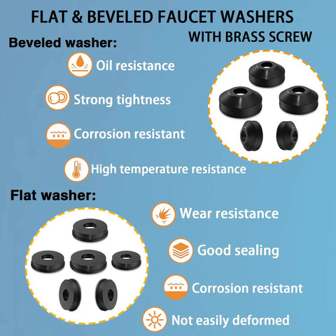 106 Piece Faucet Washer And Brass Bibb Screws Kit including flat and beveled washers with durability and resistance features.