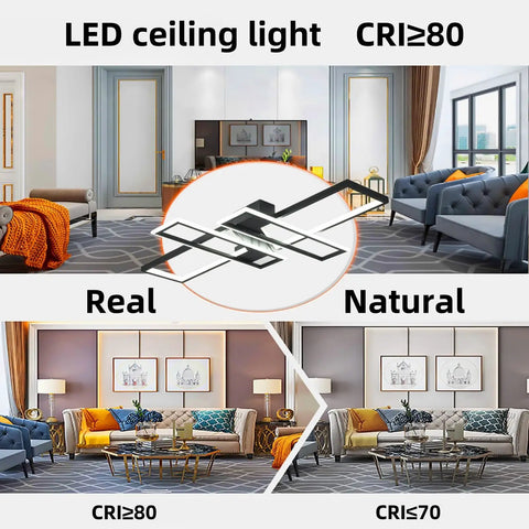 Modern LED Ceiling Light Fixture With Dimmable CloseToCeiling Design Lit Remote Control Flush Mount Geometric Lamp for living room